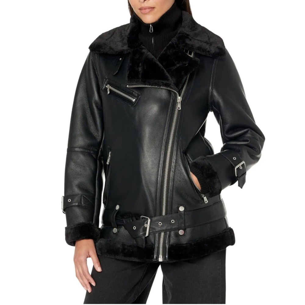 Avec Les Filles Faux Shearling Aviator Jacket sz M